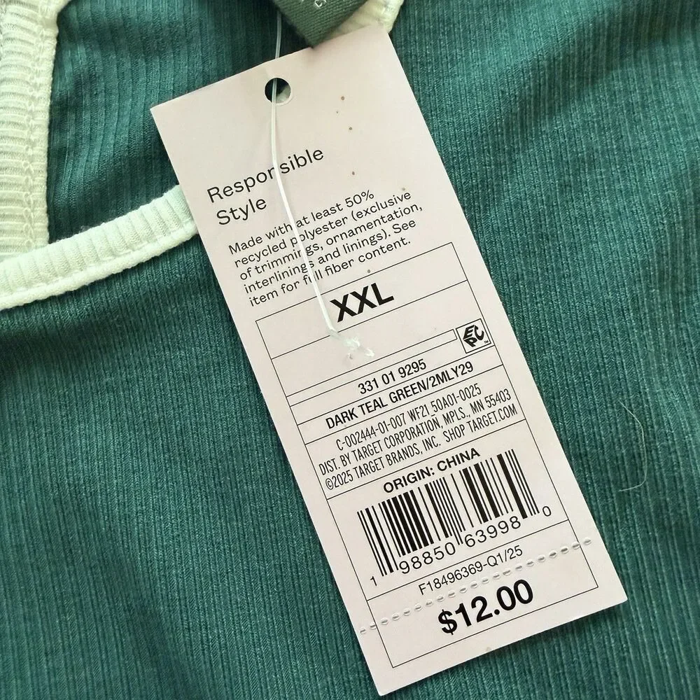 Wild Fable Tank Top 2XL Dark Teal Green Cropped Ribbed NWT Plus Size